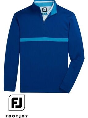 NWT FootJoy Inset Stripe Mid Layer golf Blue Rib Performance pullover Sz L